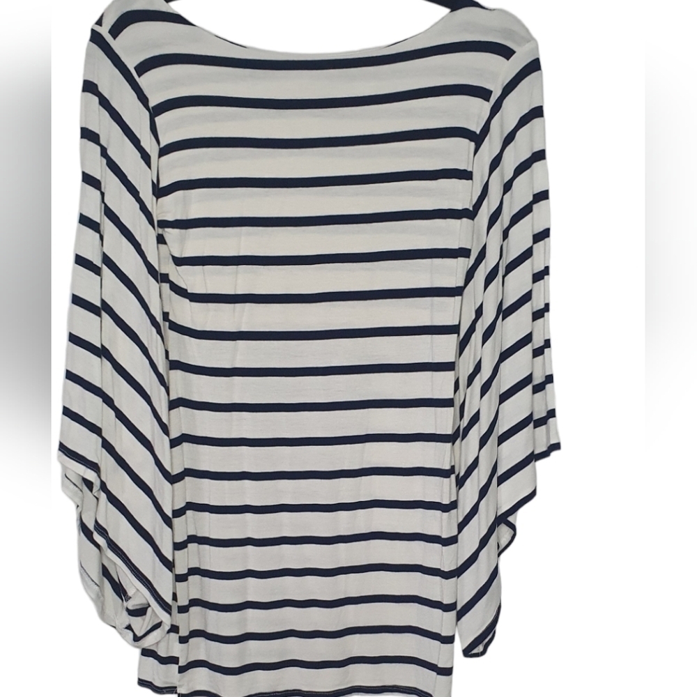 La‎ Class Black & White Stripe 70's style Bell-Sleeve Dress Size M